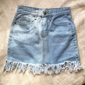 Light Wash Denim Jean Mini Skirt Fringe